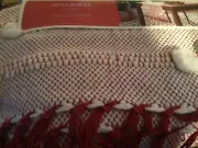Christmas Red & White Table Runner Extended 18X 90 New Tassel Trim And Pom Poms