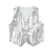 Costume Vest Glitter Unisex Colorful Kids Sleeveless Sequin Vest for Party White M