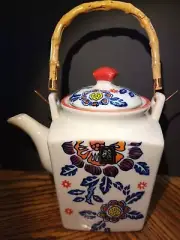 Yokohama Stusio Teapot With Strainer Blue And Orange Design