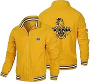 [GLLUSA] Mens Bomber Jacket Sweatshirt for Scania Print Casual Cycling Jersey Windproof Flight Suit Long Sleeve Zip Cardigan Sport Coat Tops