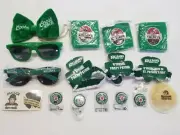 St.Patrick's Day bar party supplies glasses, garter, pins, etc Miller killians