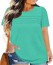 [ForHailey] Womens Plus Size Tops Puff Sleeve Summer Shirt Pleated Front Dressy Tee Casual Crewneck Tunic Tops 1XL - 5XL