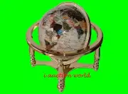 Unique Art 13" Tall Pearl Powder Ocean Table Top Gemstone World Globe gold stand