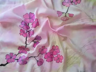Square cherry blossom scarf Cotton and silk scarf pink Hand painted scarf