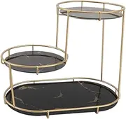 2 Tier Bathroom Counter Organizer, Iron Glass Bathroom Organizer Shelf for Cosmetic Perfume, Makeup Organizer for Vanity Cosmetics Storage Display Rack (Black Bottom)