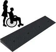 Threshold Ramp, Durable Solid Rubber Rubber Threshold Ramp, 4" Rise Threshold Ramp Doorway 3 Channels Cord Cover Rubber Solid Threshold Ramp for Wheelchair and Scooter Black