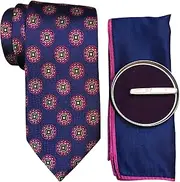 [TED BAKER] Men's Gift Set Tie, Pocket Square, Semi Precious Stone Tie Clip, Large, Horn, stabilized turquoise