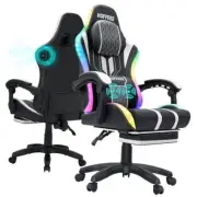 Led Gaming Chair Massage with Speakers Big and Tall Video Game White+black