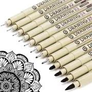 Micro Fineliner Drawing Art Pens: 12 Black Fine Line Waterproof Ink Set Artist S