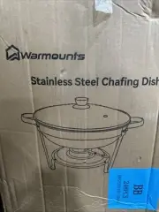 Warmounts 4 Pack Chafing Dish Set Round w Glass Lid & Lid Holder Stainless Steel