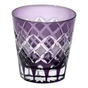 Edo Kiriko Purple Old Fashioned Glass TB90425M Japan w/ Wooden Box New