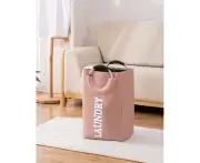 1pc 40L Laundry Basket, Collapsible Laundry Bag, Freestanding Tall Clothes Hamper, Foldable Dirty Clothes Storage Basket With Handle (Pink)