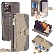 Asuwish Phone Case for Samsung Galaxy Note 20 Ultra 5G Wallet Cover and Mirror Flip Cover Ring Card Holder Crossbody Strap Stand Cell Note20 Plus Notes 20Ultra Note20+ U + 20+ Twenty Not S20 Gray