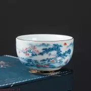 Ceramic Tea Cup Blue White Porcelain Portable Single Cup Home Handmade Teacup