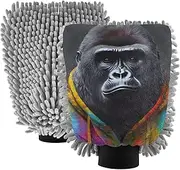 XYMZR Black Gorilla Colorful Absorbent Microfiber Car Wash Mitt, Funny Cute Anime Scratch Free for Cars Cleaning, Home Cleaning Mitts, 2 Pack, 10.24” L x 7.09” W