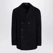 [Tagliatore] Blue Wool Blend Short Double-breasted Coat 54 IT Blue