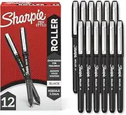SHARPIE Rollerball Pen, Needle Point (0.5mm) Precision Pen, Black Ink, 12 Count