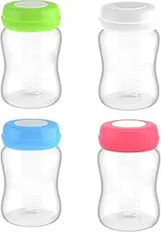 Breast Milk Bottles, 4 Pieces 180 ml Breast Milk Storage Bottles, Large Calibre, Leak-Proof Breast Milk Freezer Bottles with Silicone Seal