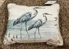 Coastal Collection Beads Sequins Egrets Pair Pillow 14x10 Blue Cream Color