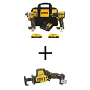 DEWALT Drill/Driver + Impact Driver Combo Kit w/ Recip Saw 20V MAX Brushless