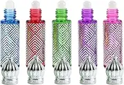 CHSEEO Essential Oils Roller Bottles, 5 Pcs Mini Refillable Empty Vintage Perfume Essential Oil Roll on Dispenser Bottles Egyptian Arabic Style, 8 ml for Travel Perfume Aromatherapy Container, Silver