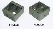 2 GANG DEEP BELL OUTDOOR WEATHERPROOF METAL BOX 5 7X HOLES 1/2" 3/4" 1" INCH