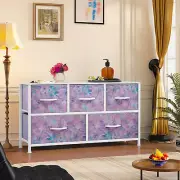 TAUS Wide Storage Tower with 5 Drawers Fabric Dresser Organizer for Closet
