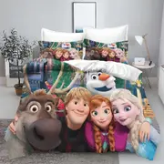 c374 Frozen Princess Elsa and Aina Anime Duvet Cover Set Comforte Printed Cartoon Twin Size Bedding Sets Christmas Gifts 3-piece ee374