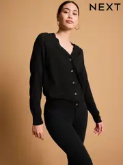 Black Soft Touch Button Up Knitted Cardigan (428997) | $38