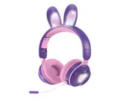 Game Headset Wireless Earphones RGB Rabbit Ears Headset with Mic Cute Girls Music Bluetooth Headphones For Children's - Purple