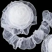 ANCIRS 9 Yards Organza Ruffled Pleated Lace Fabric Trim for Dress Collars Sleeves Decoration Throw Pillow Halloween Cosplay Costume Makeup Show Decor Appliques Patches & Handmade DIY Sewing- White