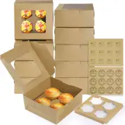 10 Pack 4 Holes Cupcake Boxes with Window Cake Cookie Bakery Boxes Muffin Donut
