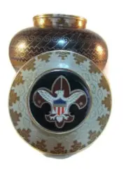 BOY SCOUTS Cremation Brass Urn 40 lb Brown Cloisonne Adobe Design