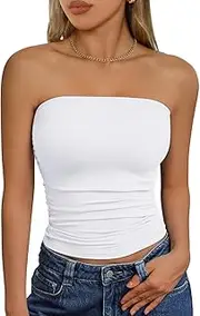 [Trendy Queen] Womens Ruched Tube Tops Going Out Strapless Cute Summer Backless Sleeveness Bandeau Y2k Clothes 2025