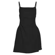 Plain Frog Button Crop Cardigan / Spaghetti Strap A-Line Dress (Various Designs) Dress - Short Edition - Black - L
