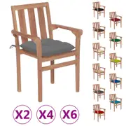 2x/4x/6x/8x Solid Teak Wood Garden Chair with Cushions Multi Colours vidaXL
