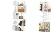 White Geometric Bookshelf 6 Tier S-Shaped Bookcase, Tall Modern Display