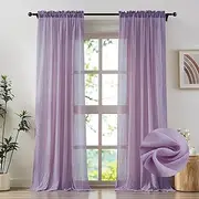 Anpark Purple Sheer Curtains 84 Inches Long Cotton Linen Textured for Living Room, Bedroom Soft Light Filtering Crinkle Sheer Drapes Natural Rod Pocket Crepe Curtains, W52 x L84 inch, 2 Panels