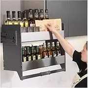 Heavy-Duty Upper Kitchen Cabinet Storage Shelf,Heavy-Duty 2-Tier Pull-down Seasoning Rack,Space Saving for Home Bar Cafe(650mm)