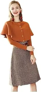 [CHENXINXIN] zhangxin WomenAutumn Winter Knitted Vintage Sweater Cloak(Brown,Medium)