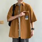 襯衫 男夏季冰絲短袖襯衣 男生上衣服潮牌潮流夏天休閑工裝外套寸衫【不二雜貨】