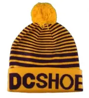 DC Foldeez Golden Yellow Burgundy Pom Beanie Winter Ski Snowboard Hat 53310063