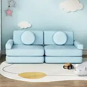 [Artiss] Sofa Bed DIY Modular Couch Lounge Play Chaise Suite 2 Seater Velvet Blue
