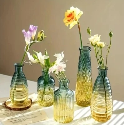 5 Pc Elegant Nordic-inspired Gradient Glass Vase Set, Fresh Flowers, Artificial