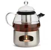 Elfin Glass Teapot With Infuser And Warmer stainlesssteel Danish Designer Set