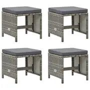 Garden Stools 4 pcs with Cushions Poly Rattan Grey vidaXL