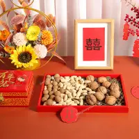 在飛比找蝦皮購物優惠-暢銷丨中式結婚喜慶紅色托盤婚禮敬酒茶盤客廳水果喜糖盤子果盤訂