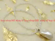 Elegant 4mm White Opal Cat's Eye Gems White Baroque Pearl Pendant Necklace 20"