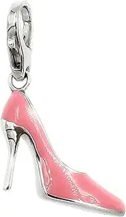 [ELEDORO] High Heel Pumps, Lucky Charm 925 Silver, Pink Enamel 34 x 11 mm, Lobster Claw Clasp, Gift Idea, Silver