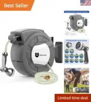 Retractable Garden Hose Reel 50 ft Wall Mount 10 Spray Modes with Lock System